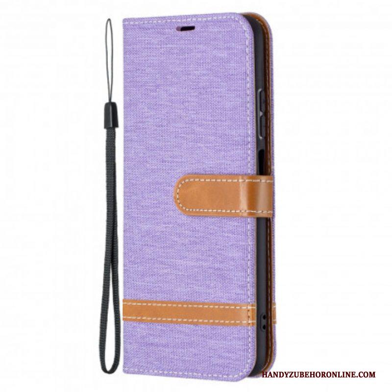 Folio-hoesje voor Xiaomi Redmi Note 10 / 10S Met Ketting Band Van Stof En Leereffect