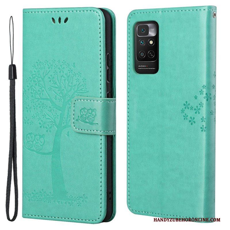 Folio-hoesje voor Xiaomi Redmi Note 11 / 11S Met Ketting String Boom En Uilen