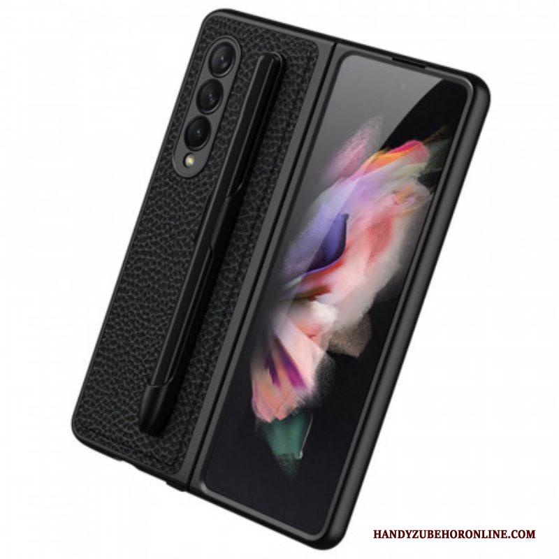 Hoesje voor Samsung Galaxy Z Fold 3 5G Litchi Lederen Gkk-stylushouder