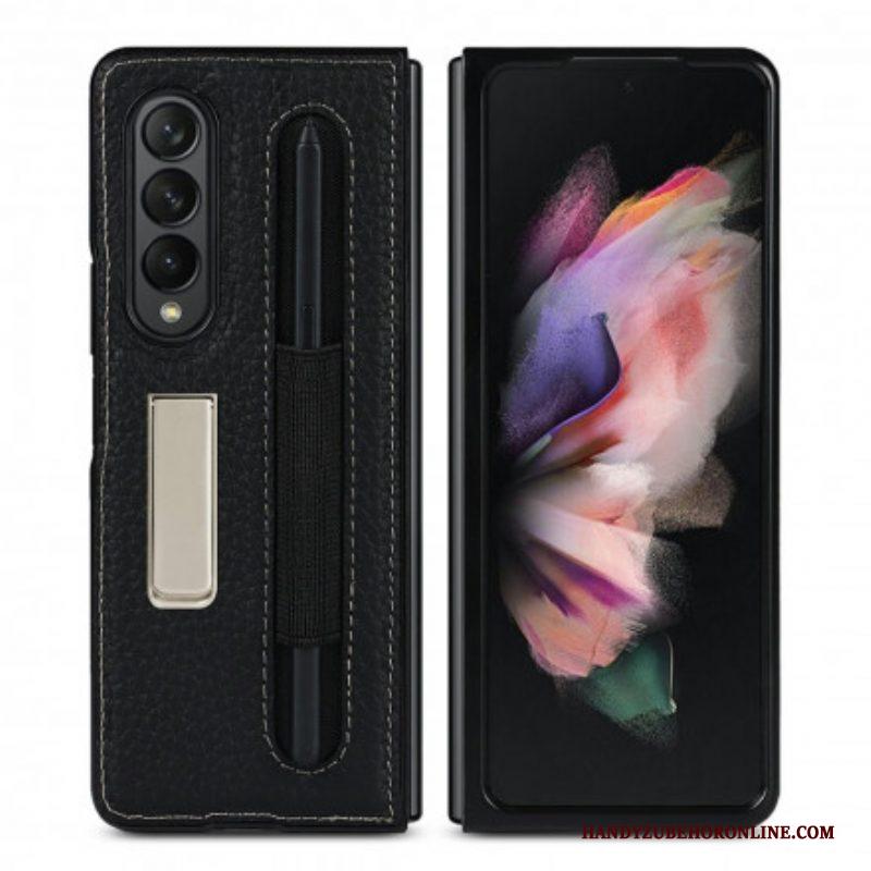 Hoesje voor Samsung Galaxy Z Fold 3 5G Litchi Lederen Standaard