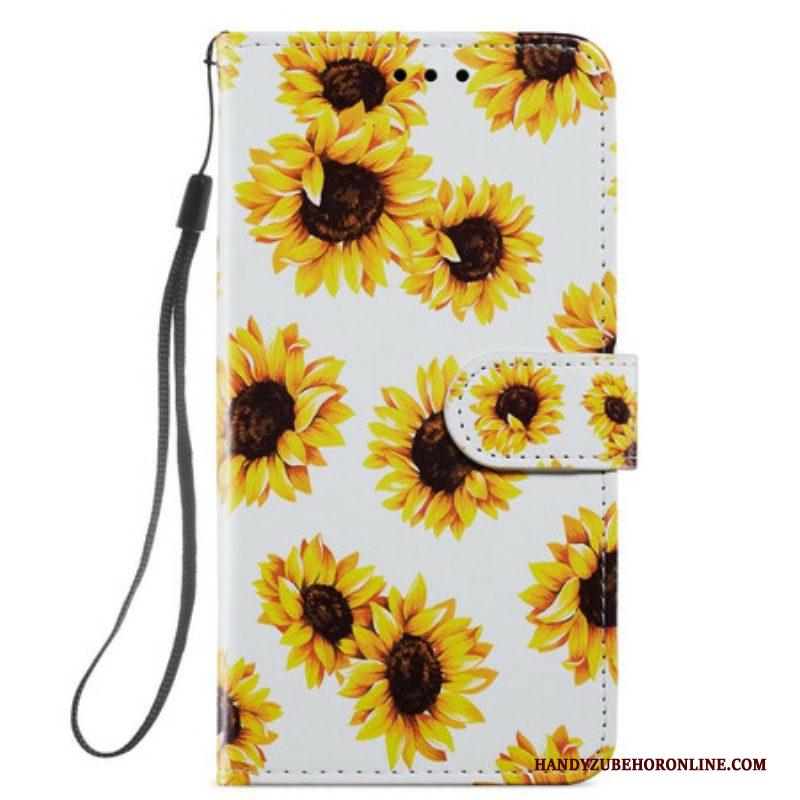 Leren Hoesje voor Samsung Galaxy S21 FE Zonnebloemen