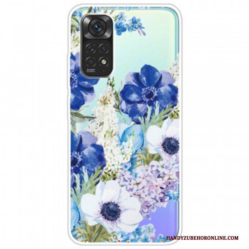 Telefoonhoesje voor Xiaomi Redmi Note 11 / 11S Naadloze Aquarel Blauwe Bloemen